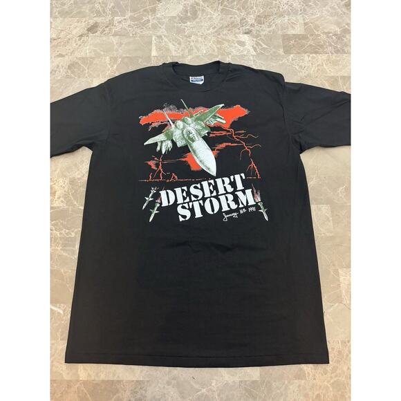Vintage US Desert Storm T-Shirt Fighter Jet WAR ZONE 1991 Mens Size XL USA - Picture 1 of 7
